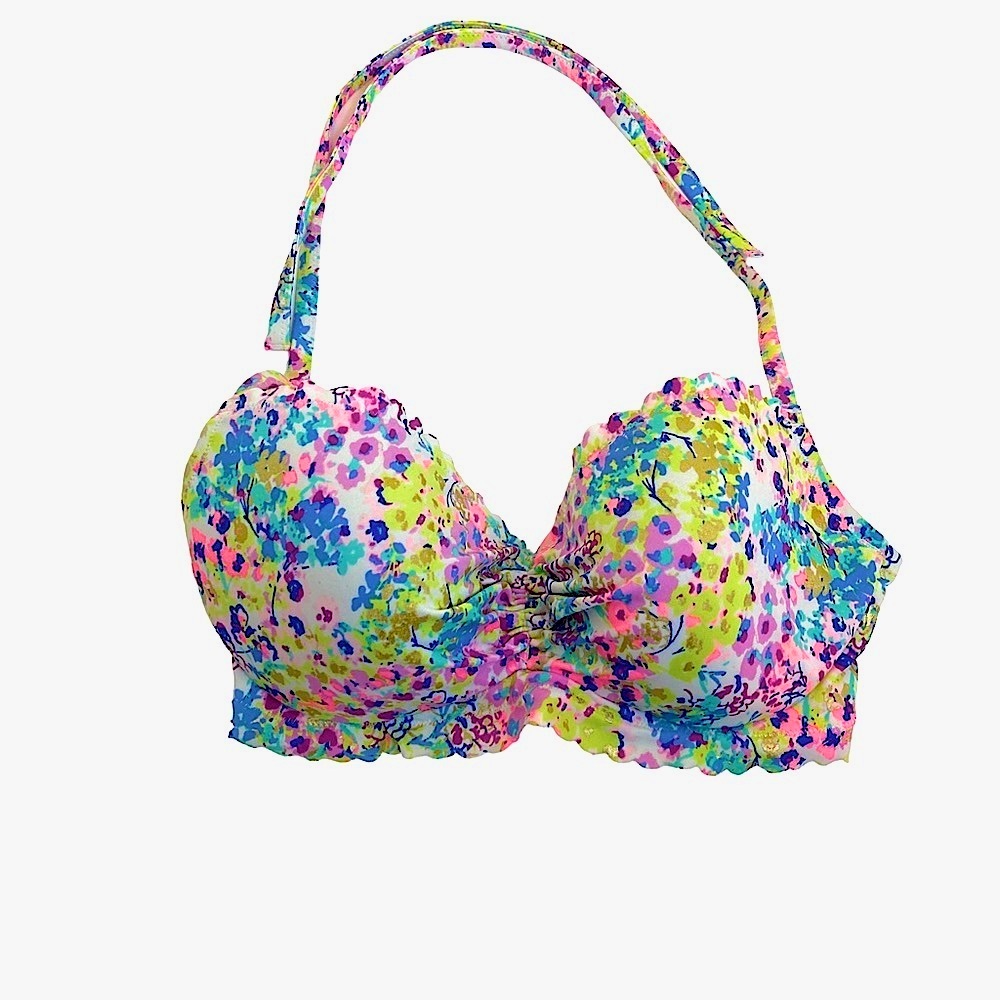Victoria’s Secret Bikini Halter Top White Vibrant Floral 34D‎
